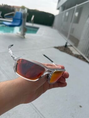 Oakley Clear Frame Sunglasses with Red Mirror Lenses